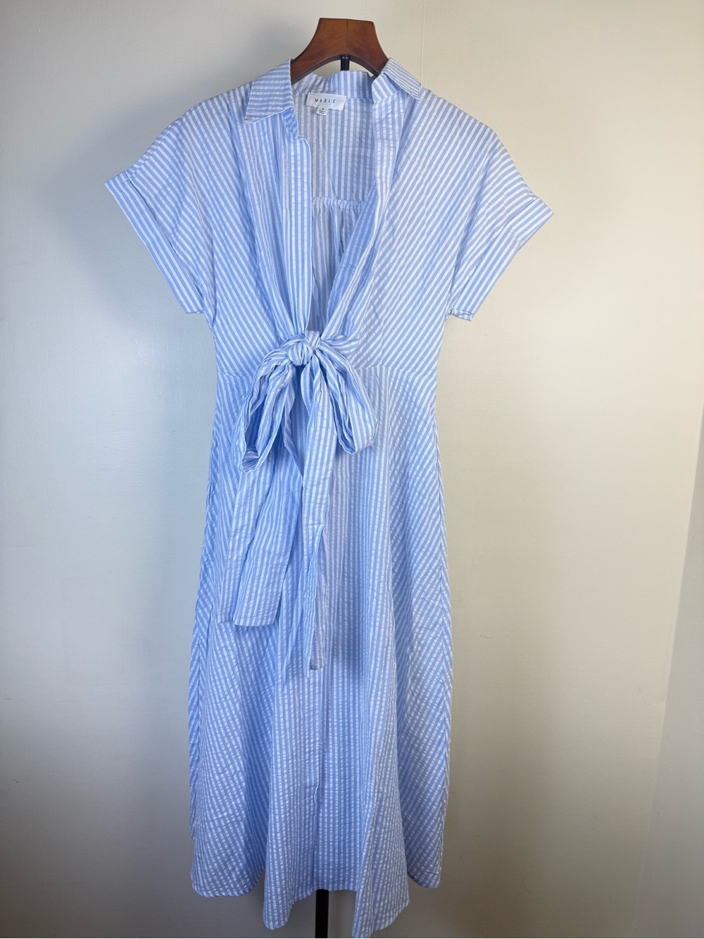 Anthropologie Mable Women Midi Dress Small Blue Dolman Stripe Crinkle Casual - Picture 4 of 17